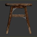 Rustic Wooden Stool With Round Seat Four Legs And Natural Wood Grain Design