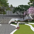 Modern Contemporary Building With Glass Facade Black Roof And Stone Wall Greenery Water Feature 3d model