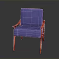Modern Chair With Blue Cushion And Red Wooden Armrests And Legs