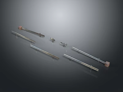 Metallic Rods And Small Components With Glossy Finish On Dark Background 3d model
