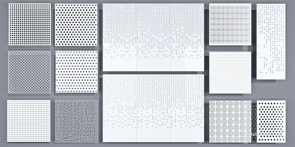 Various Modern Ceiling Design Patterns With Perforated Dot Grid And Geometric Styles 3d model 