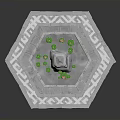 Octagonal Architectural Structure With Carved Edges Central Tower And Green Circular Decorations