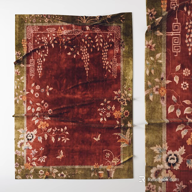 Traditional Square Carpet With Floral Vine Patterns Red Green Border Design 3d model