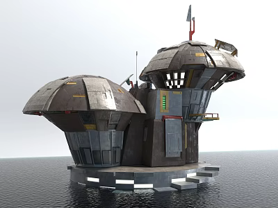 Futuristic Water Based Architecture With Metallic Dome Structures And Tech Features 3d model