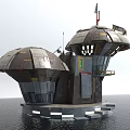 Futuristic Water Based Architecture With Metallic Dome Structures And Tech Features