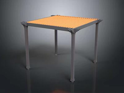 Simple Square Table Featuring Orange Striped Top And Gray Metal Legs 3d model