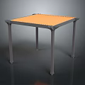 Simple Square Table Featuring Orange Striped Top And Gray Metal Legs