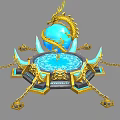 Golden Mythical Dragon Wrapped Around Blue Sphere On Ornate Pedestal With Decorative Chains And Ornaments