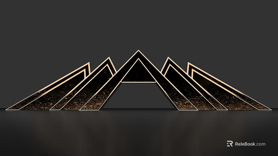 Modern Event Entrance Gate With Triangular Structure And Golden Glitter Lines 3d model
