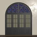 Elegant Arched Double Doors With Vibrant Stained Glass And Glass Panes Design