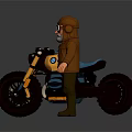 Vintage Yellow Black Motorcycle With Bearded Rider In Brown Jacket And Goggles