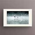 Low Poly Style Painting In White Frame With Green White Background Small Boat And Trees