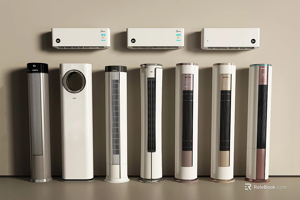 Modern Air Conditioner Fans Wall Mounted and Floor Standing in White Black Silver 3d model 