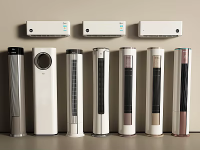 Modern Air Conditioner Fans Wall Mounted and Floor Standing in White Black Silver 3d model