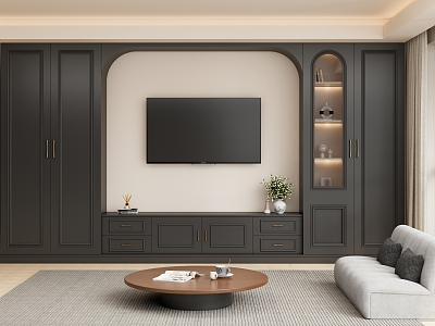 French TV Background Wall Full Wall TV Cabinet Table Sofa Locker Jewelry Ornaments model