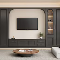 Modern Dark TV Stand Design With Integrated Cabinetry Open Shelves And Storage Drawers