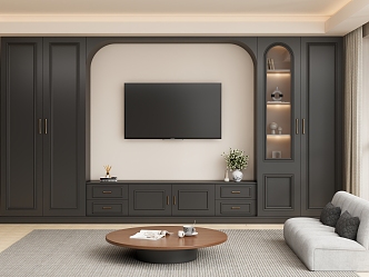 French TV Background Wall Full Wall TV Cabinet Table Sofa Locker Jewelry Ornaments 3d model