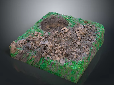 Square Shaped Terrain Model With Green Vegetation Soil Pit And Rocky Texture 3d model