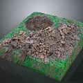 Square Shaped Terrain Model With Green Vegetation Soil Pit And Rocky Texture