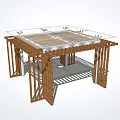 Outdoor Wooden Pavilion Structure Featuring Glass Roof Latticed Floor And Metal Connectors