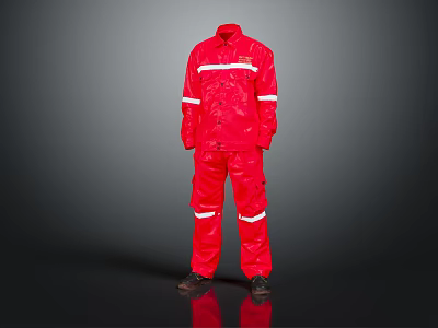 Red High Visibility Safety Coverall With Reflective Strips For Work Protection 3d model