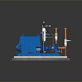 Industrial Equipment Model With Blue Main Body Orange Pipes White Components And Gray Base