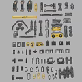 Assorted Metal Hardware Accessories With Various Designs Hooks Latches And Yellow Components 3d model