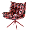 Modern Brown Tufted Upholstered Accent Chair With Black Metal Crossed Base