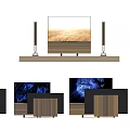 Sleek Modern TV With Wooden Stand Column Speakers And Natural Landscape Screen
