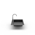 Stainless Steel Washbasin With Modern Simple Design And Faucet On Flat Countertop