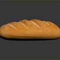 Appetizing Golden Long Bread With Surface Slits On Dark Shiny Background 3d model