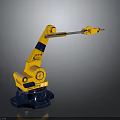 Yellow Industrial Robot Arm With Blue Base And Mechanical Structure Design 3d model