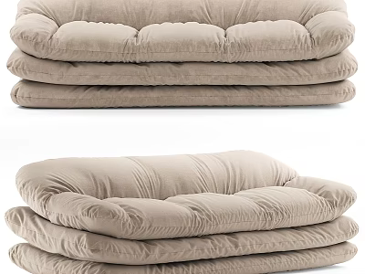 Cozy Soft Beige Three-Seater Sofa with Plush Layered Cushions and Velvet Fabric 3d model