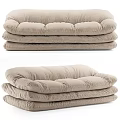 Cozy Soft Beige Three-Seater Sofa with Plush Layered Cushions and Velvet Fabric