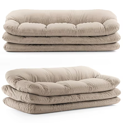 Cozy Soft Beige Three-Seater Sofa with Plush Layered Cushions and Velvet Fabric 3d model