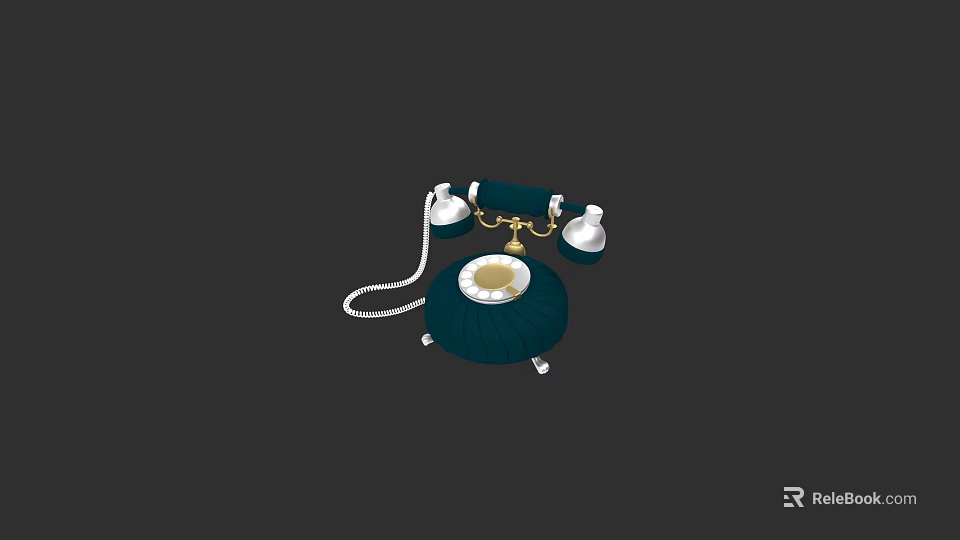 Retro Digital Communication Telephone with Rotary Dial Green Base and White Handset 3d model 