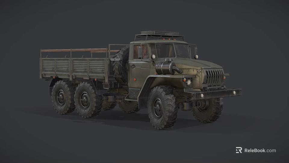 Military Green Rugged Off Road Truck With Open Cargo Bed And Large Tires 3d model 