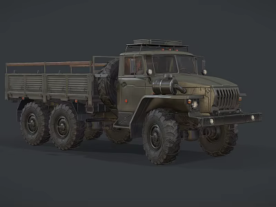Military Green Rugged Off Road Truck With Open Cargo Bed And Large Tires 3d model