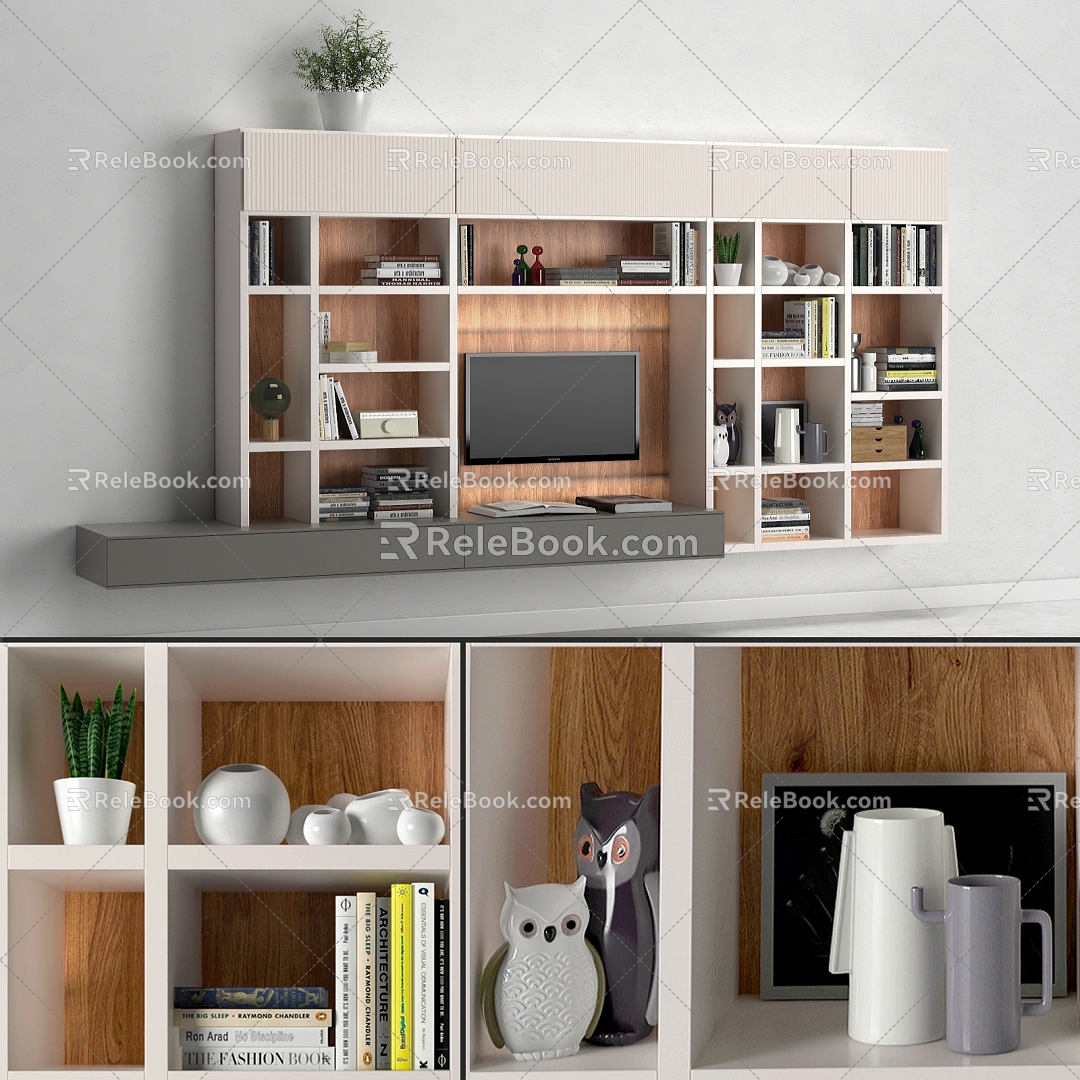 Nordic TV Backwall Book Bookshelf 3d model