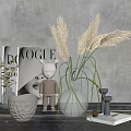 Modern Minimalist Decorative Ornament Set With VOGUE Magazine Pampas Grass Rabbit Figurine Woven Vase And Geometric Decor