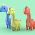 Cute Colorful Dinosaur Toy Figures In Blue Yellow Red On Light Green Background