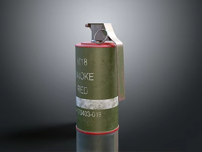 Military Style Green And Red Smoke Grenade With Metal Pin And SMOKE RED Markings 3d model