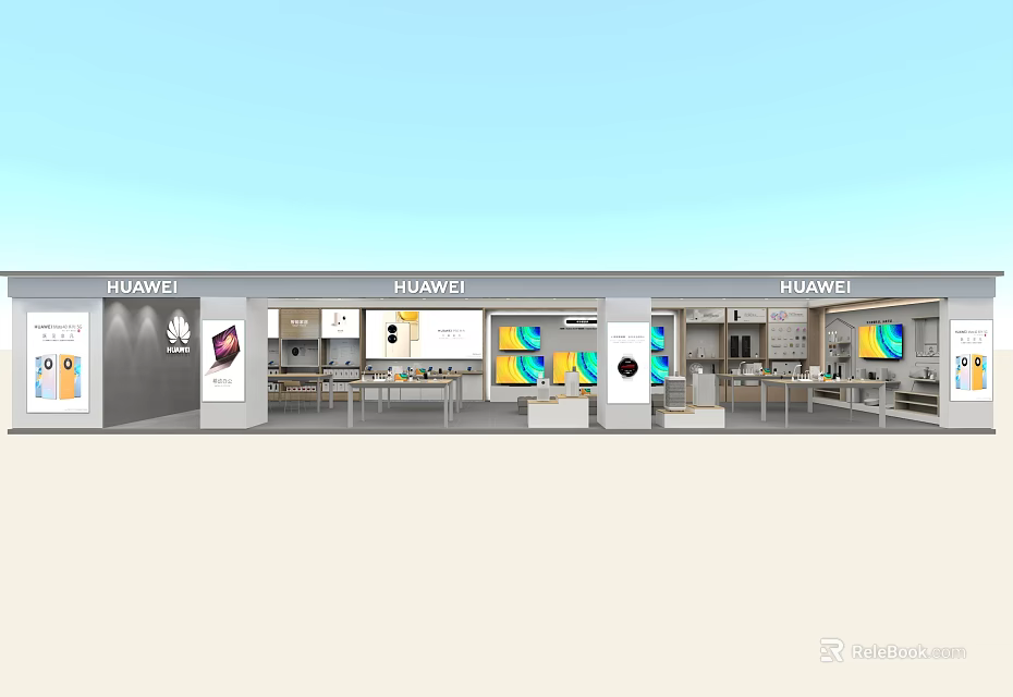 Huawei Mall Store Showcasing Smartphones Tablets And Modern Display Areas 3d model 