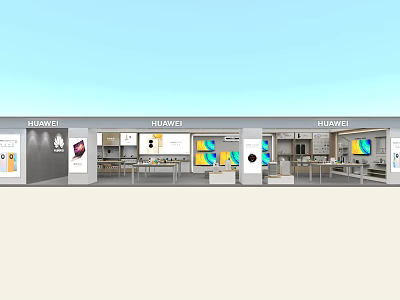 Huawei Mall Store Showcasing Smartphones Tablets And Modern Display Areas 3d model