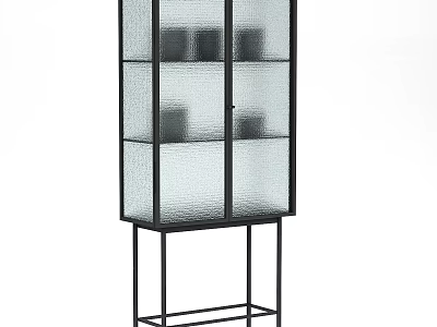 Modern Black Frame Display Cabinet Shelf With Glass Doors And Multiple Storage Shelves 3d model