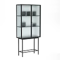 Modern Black Frame Display Cabinet Shelf With Glass Doors And Multiple Storage Shelves