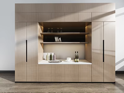 Modern Wooden Decorative Cabinet With Open Shelves Glassware And Decorative Items 3d model