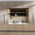 Modern Wooden Decorative Cabinet With Open Shelves Glassware And Decorative Items