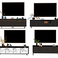 Stylish Modern TV Stands With TVs Decorative Plants And Ornaments