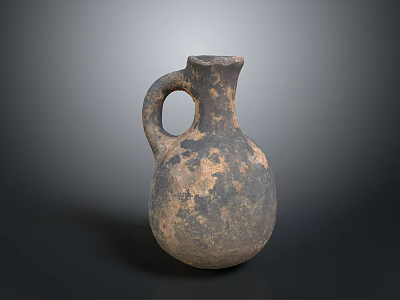 Hand Carved Ancient Pottery Jug With Handle And Textured Surface Design 3d model